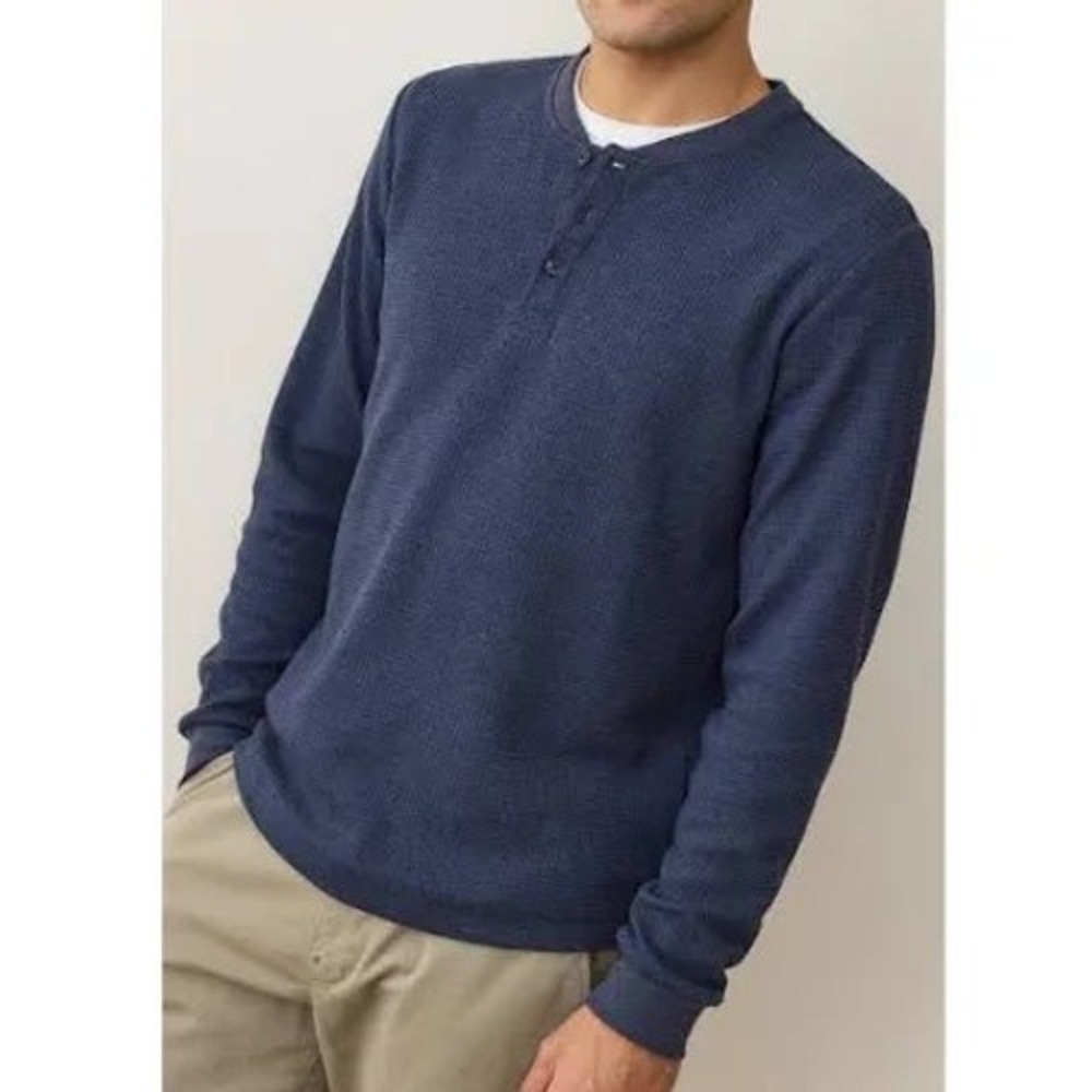Marine Layer Mens Henley Shirt Long Sleeve Blue Heathered Rayon Blend Size M/L